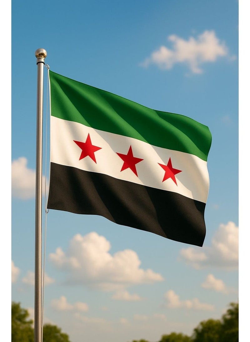 ARS Three Stars Syrian   Flag - Heavy-Duty 210D Satin, Three Stars Syrian   Flag for Outdoor/Indoor, Fade Resistant, Flag Day, And Home-Polyester, Sport Day, FIFA World Cup-Size-120X180cm - Image 1
