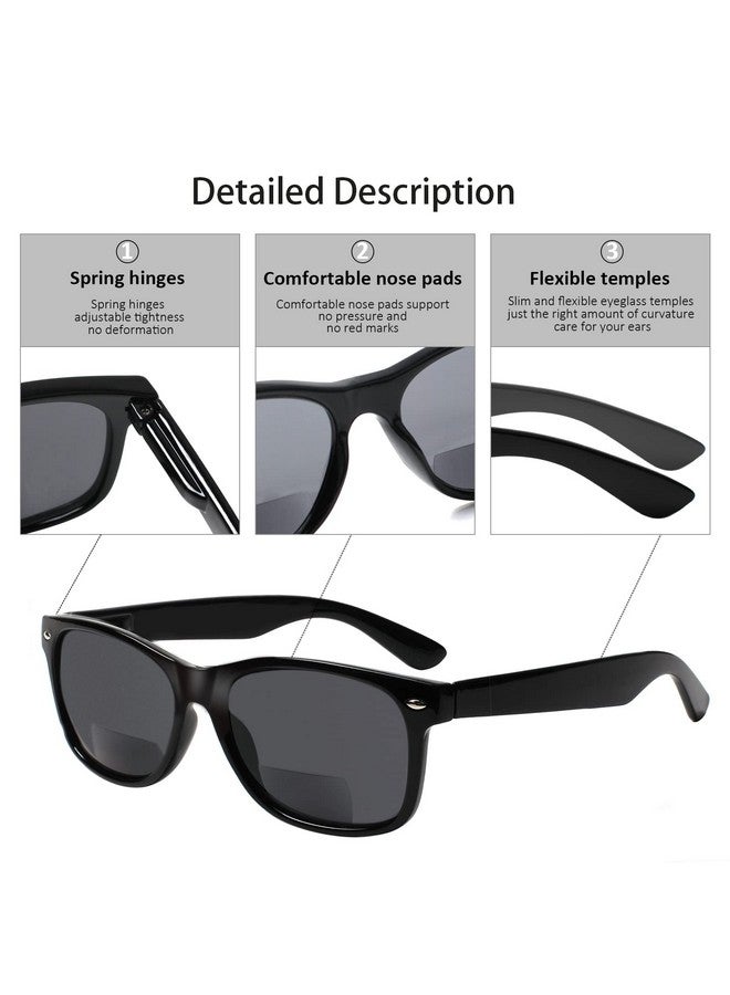 Sumkyle 4 Pack Bifocal Reading Glasses Grey Lens Spring Hinge Outdoor Sunglasses Fashion Bifocal Sun Readers For Men Women - Image 3