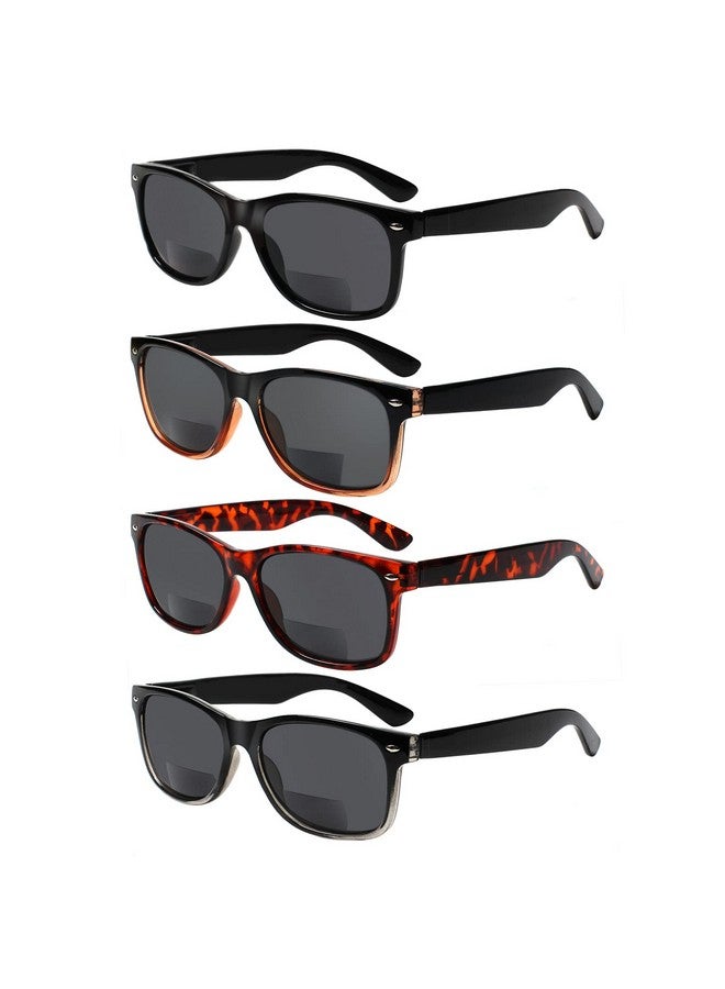 Sumkyle 4 Pack Bifocal Reading Glasses Grey Lens Spring Hinge Outdoor Sunglasses Fashion Bifocal Sun Readers For Men Women - Image 1
