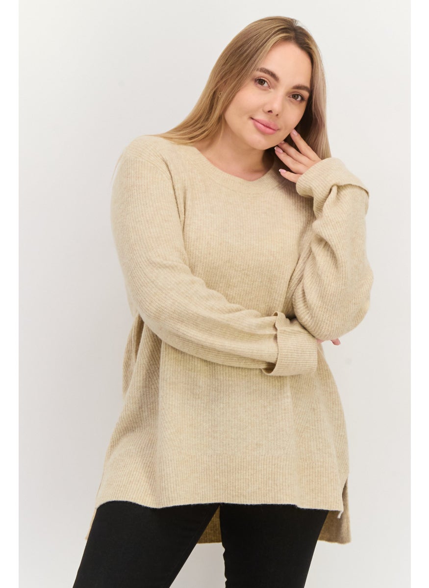 ESPRIT Women Crew Neck Knitted Sweater, Beige  - Image 1