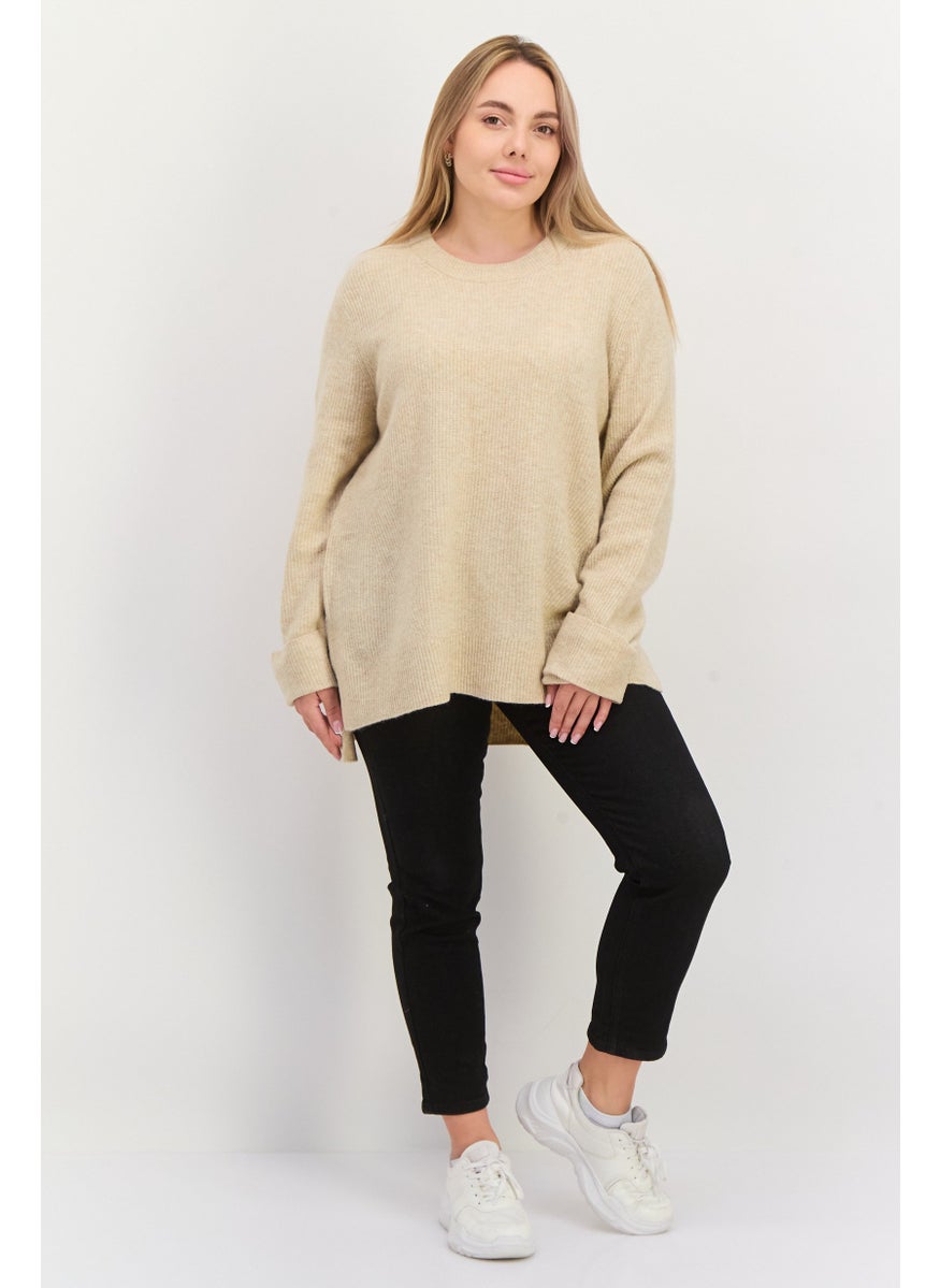 ESPRIT Women Crew Neck Knitted Sweater, Beige  - Image 4