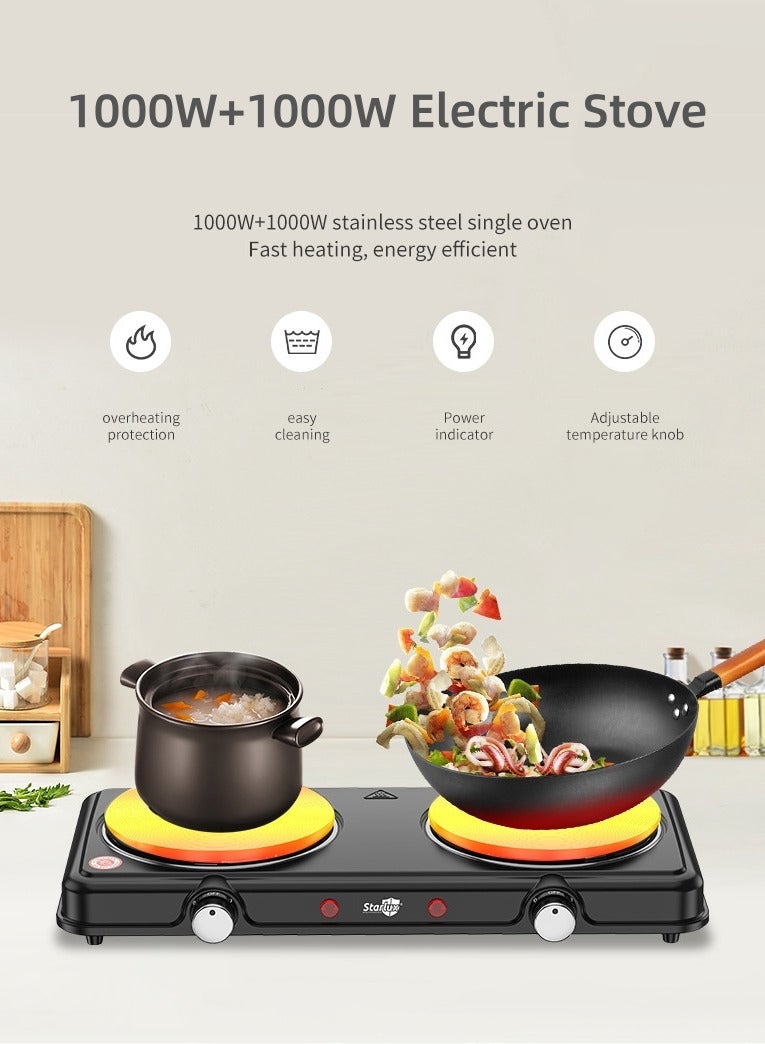 ستارلوكس موقد كهربائي ساخن، شعلتان من الحديد الزهر، شعلة سطحية بقوة ٢٠٠٠ واط، شعلتان كهربائيتان، موقد كهربائي محمول - Image 2