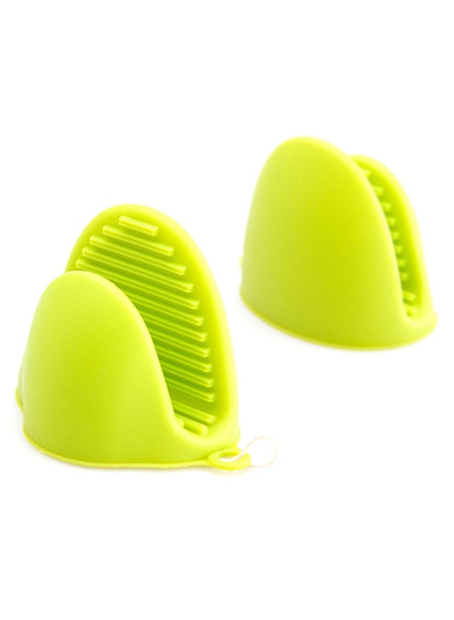 2 PCS Heat-Resistant, High-Temperature Resistant And Anti-Slip Kitchen Baking Multi-Functional Pinch Grip Mitts Gloves , Silicone Two-Finger Hand Clip Specially Designed for Baking Ovens, Green 15x5x10cm - Image 2