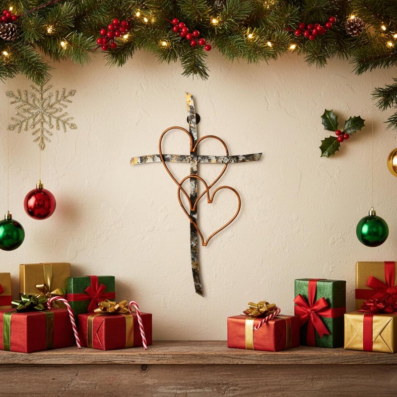 RELY+ + Entwined Hearts Wall Cross Metal 13 X 9 Inch Entangled Heart Iron Wall Cross Love Heart Gift for Adult Living Room Decor Bedroom Wall Decorations - Image 1
