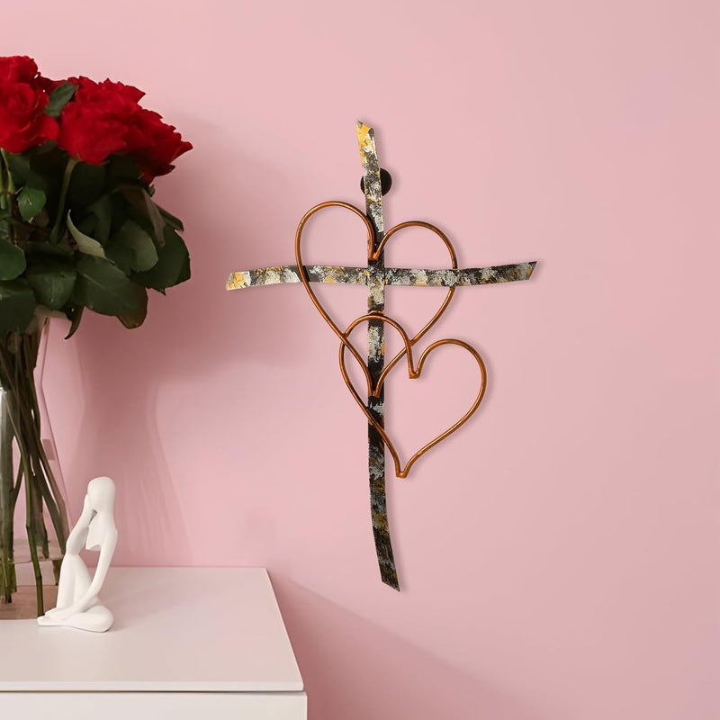 RELY+ + Entwined Hearts Wall Cross Metal 13 X 9 Inch Entangled Heart Iron Wall Cross Love Heart Gift for Adult Living Room Decor Bedroom Wall Decorations - Image 3
