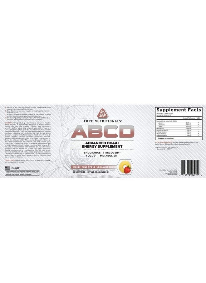 Core Nutritionals - Platinum Abcd Advanced Bcaa Energy Supplement Improves Endurance Recovery And Focus 30 Servings (White Pineapple Strawberry) - Image 1