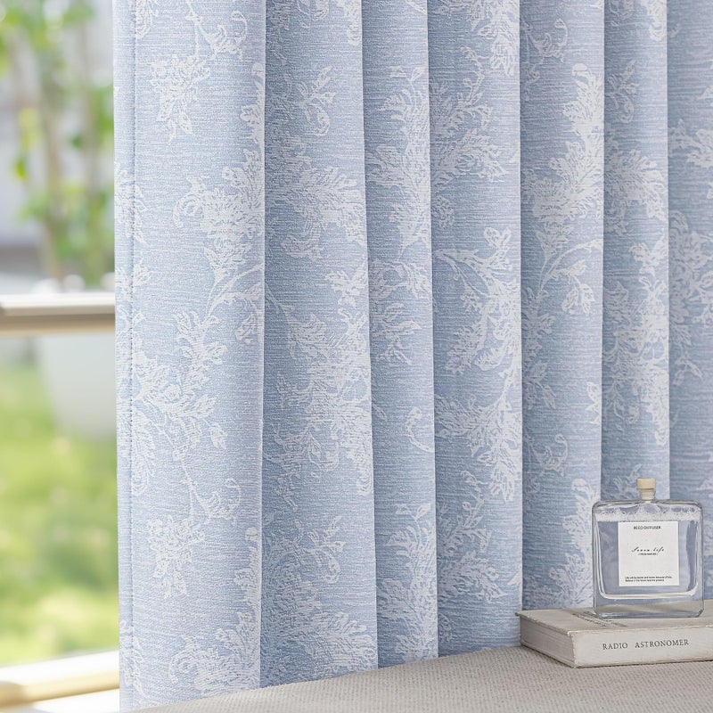 FMFUNCTEX Blue Floral Jacquard Blackout Curtains 72 Inches Long for Bedroom, Scroll Flower Chenille Farmhouse Curtains for Living Room Darkening Thermal Insulated Grommet Window Drapes 2 Panels - Image 1