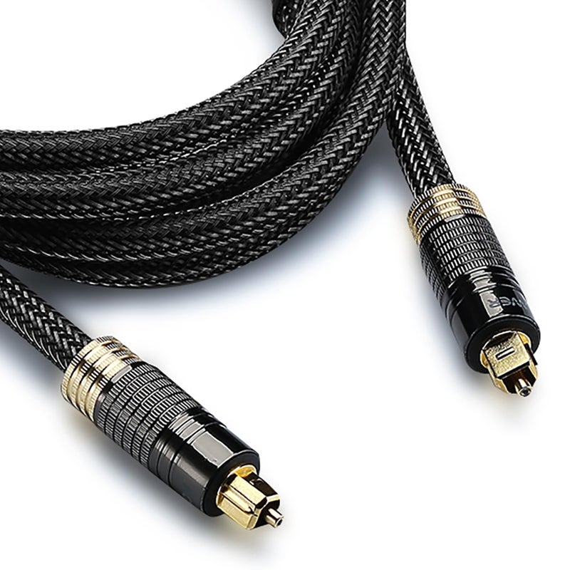 FosPower 24K Gold Plated Toslink Digital Optical Audio Cable (S/PDIF) - [Zero RFI & EMI Interference] Metal Connectors & Ultra Durable Nylon Braided Jacket (6ft) - Image 1