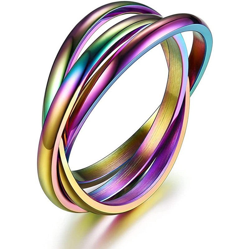 Titanium Steel Couple Diamond Ring with Rotating Design for Anxiety Relief