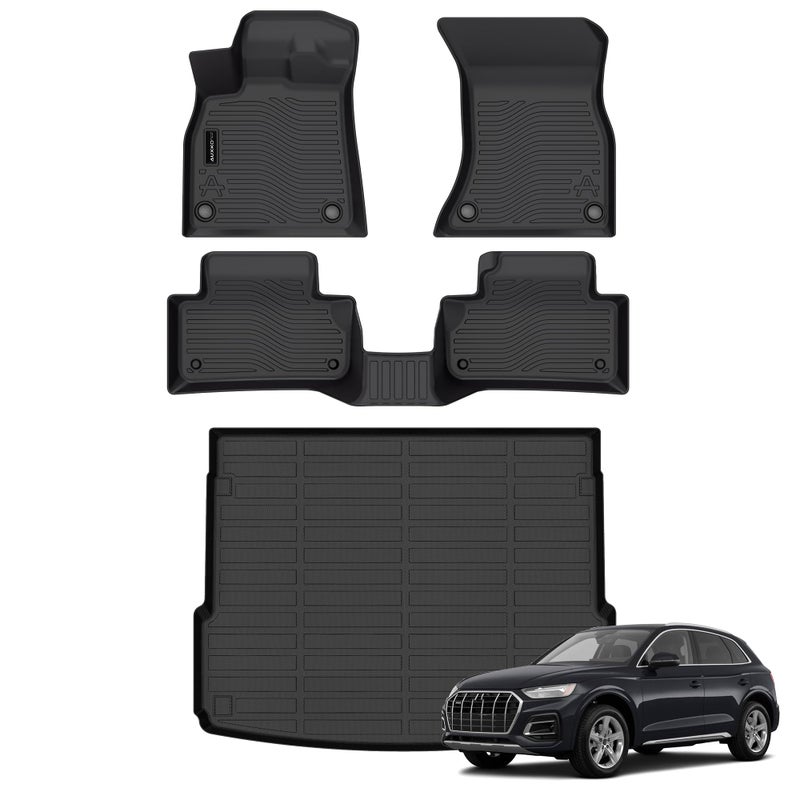 Auxko All Weather Floor Mats Cargo Mat Fit for Audi Q5 SQ5 Include Sportback 2025 20242018 TPE Rubber Liners Set All Season Guard Odorless AntiSlip Floor Mats Cargo Liner Black