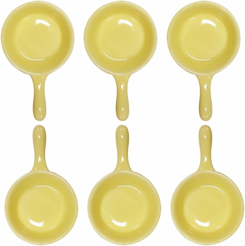 Lotatheta 6 pcs Porcelain Soy Sauce Snack Cream Salad Dessert Candy Sugar Dish Yellow Ceramic Dip Dipping Bowls Plate 101 oz wHandle for Dinner Baking BBQ Cooking - Image 1