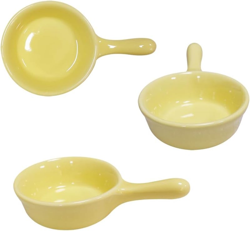 Lotatheta 6 pcs Porcelain Soy Sauce Snack Cream Salad Dessert Candy Sugar Dish Yellow Ceramic Dip Dipping Bowls Plate 101 oz wHandle for Dinner Baking BBQ Cooking - Image 5