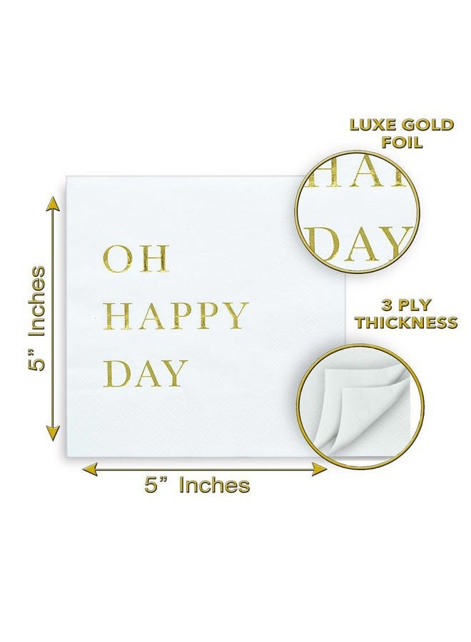 Sunshine Supply Gold Cocktail Napkins - 3-Ply Paper Party Napkins for Wedding Reception, Baby Shower, Bridal Shower, 5 Inch Gold Napkins with Oh Happy Day Design - Image 2