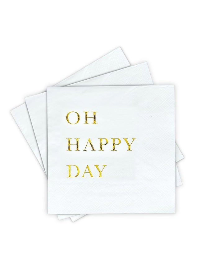 Sunshine Supply Gold Cocktail Napkins - 3-Ply Paper Party Napkins for Wedding Reception, Baby Shower, Bridal Shower, 5 Inch Gold Napkins with Oh Happy Day Design - Image 1