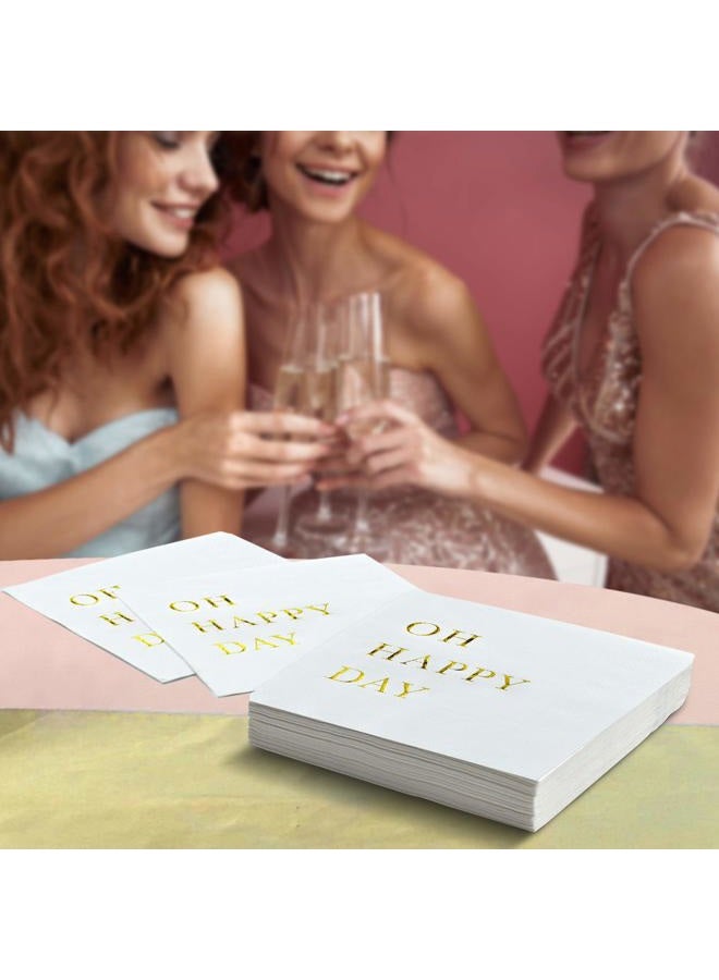 Sunshine Supply Gold Cocktail Napkins - 3-Ply Paper Party Napkins for Wedding Reception, Baby Shower, Bridal Shower, 5 Inch Gold Napkins with Oh Happy Day Design - Image 5