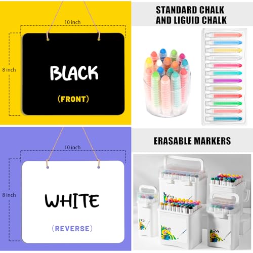 THSLSFX 3Pcs Hanging Chalkboard Signs 8x10 Inch Wooden Double Sided Erasable Message Board, Memo Message Sign with Hanging String for Wedding Kitchen Home Party Decoration - Image 2