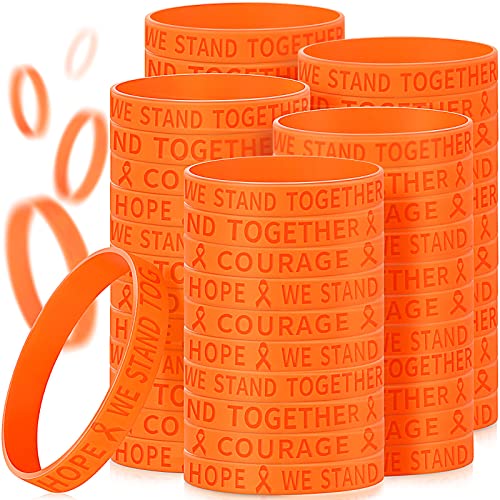 Junkin 200 Pcs Orange Ribbon Bracelets Leukemia Awareness Bracelet Kidney Cancer Adhd Lymphoma Cerebral Awareness Silicone Wristband for Public Activity Supplies - Image 1