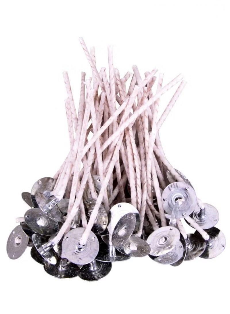 6 Inch 100pcs Thick Gauge Wick, Natural Candle Wick Pre-Waxed ,Pre Waxed Cotton Wick with Metal Sustainer Tabs, Coated with Natural Soy Wax Cotton & Paper Wicks for Soy Beeswax Candle Making  - Image 1