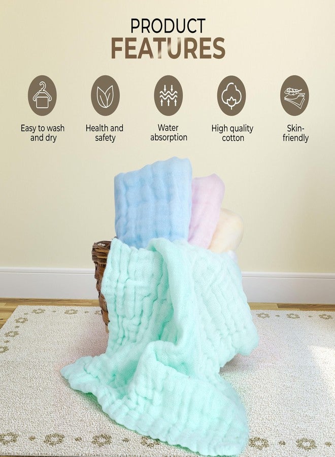 BASEEFY 5 Pack Baby Muslin Cotton Washcloths – 6 Layer Extra Soft & Highly Absorbent Reusable Napkins for Newborns, Sensitive Skin Face Wipes, Burp Cloth & Hankies (Multicolor) - Image 3