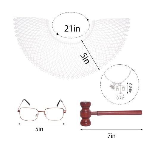 Tayfremn 6Pcs Judge Costume Adult Judge Costume Accessories Women Men Halloween Judge Lawyer Costume with Wig Collar Wooden Gavel Necklace Glove Glasses for Halloween Party Cosplay Dress Up White - Image 2