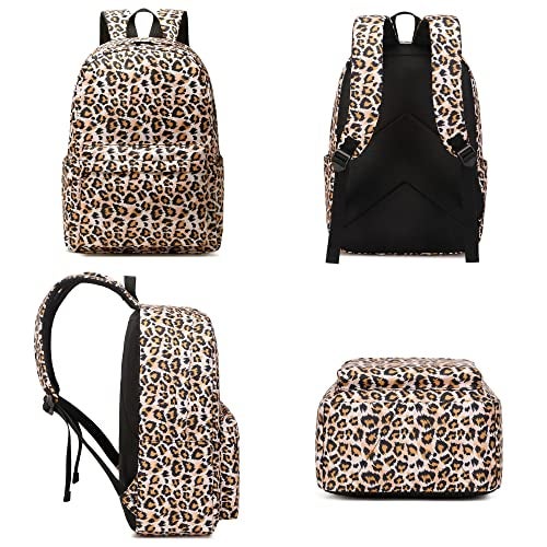 Kouxunt Leopard Girls School Backpacks for Kids Teens, 3-in-1 School Bag Bookbags Set with Lunch Bag Pencil Case - Image 5