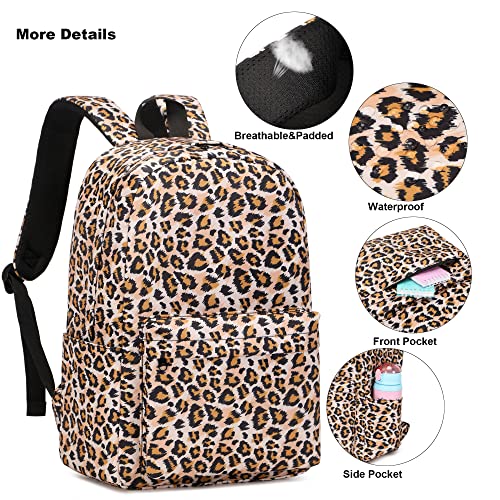 Kouxunt Leopard Girls School Backpacks for Kids Teens, 3-in-1 School Bag Bookbags Set with Lunch Bag Pencil Case - Image 4