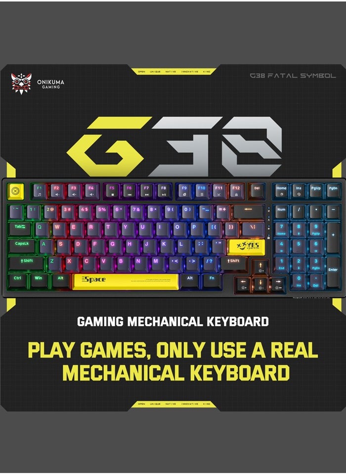 onikuma - G38 98 Keys Wired Gaming Keyboard with Brown Switch,Mechanical Keyboard Suitable for Computer/Ps4/Xbox Gamers,RGB Backlit - Image 1