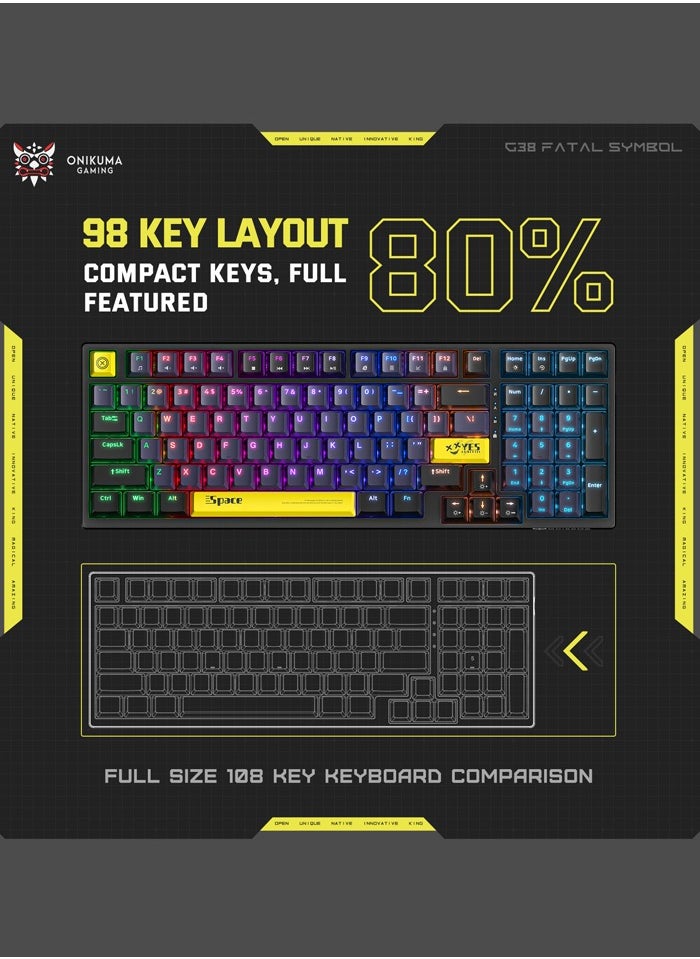 onikuma - G38 98 Keys Wired Gaming Keyboard with Brown Switch,Mechanical Keyboard Suitable for Computer/Ps4/Xbox Gamers,RGB Backlit - Image 1