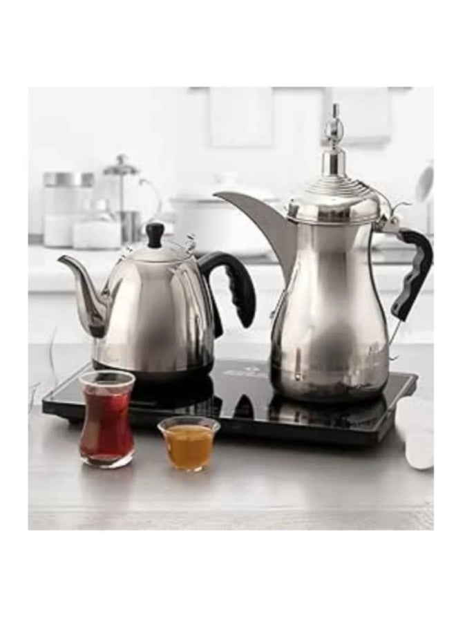Electric Arabic Coffee Maker and Tea Kettle Set – Stainless Steel – 1000ml Dallah & 1500ml Kettle – Shared Heating Base – 1000W - Image 3