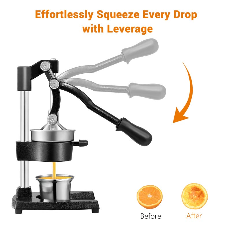 TONGCHANT Cast Iron Juicer with Stainless Steel Cup, for Orange, Lemon, Lime, Citrus, Grapefruit & Pomegranate, Heavy Duty Manual Juicer, Hand Press Juicer, Easy to Clean, Black - Image 5