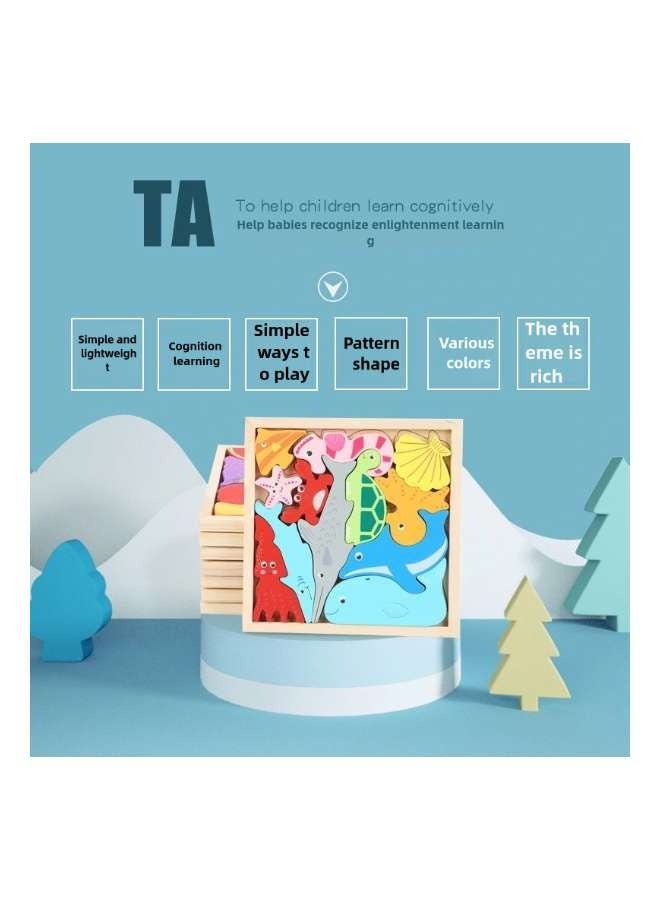 3D Cartoon Cognition Wooden Large Particle Puzzle for Kids Ages 2-4 Toys Parent-Child Interactive Montessori Toys for Children Learning Ocean Animals Shell Crab Dolphin Whale Starfish Seahorse Shark Octopus Turtle and Color Early Education Toy - Image 3