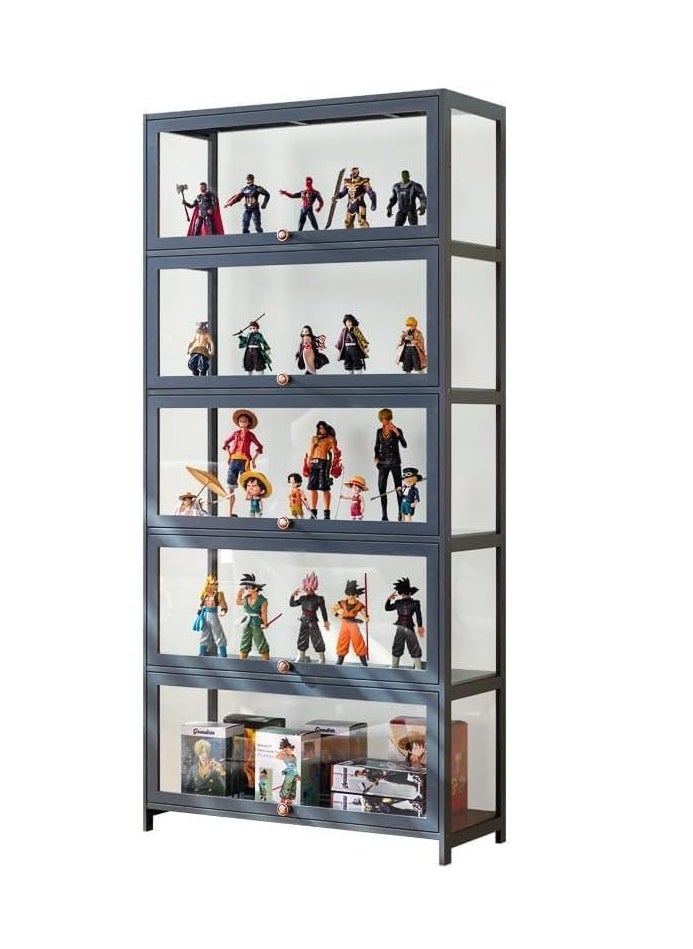 JOMILA Curio Display Cabinet Storage Shelves with Acrylic Glass Door Collectibles Toy Organizers Rack Display Shelf Kids Bookshelf and Bookcase for Playroom Bedroom Reading Toddler's Room Grey 