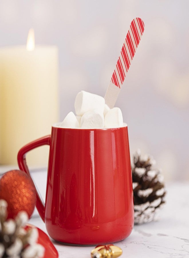 mifengda 120 قطعة ملاعق خشبية قابلة للتخلص منها لعيد الميلاد، ملاعق خشبية بخطوط حمراء وخضراء، ملاعق تذوق مخططة، ملاعق عيد الميلاد على شكل عصا الحلوى، ملاعق مخططة للآيس كريم، الكعك، الشوكولاتة، القهوة (أحمر وأخضر) - Image 4