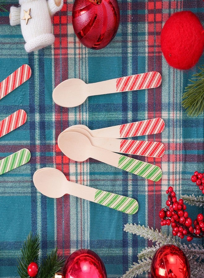 mifengda 120 قطعة ملاعق خشبية قابلة للتخلص منها لعيد الميلاد، ملاعق خشبية بخطوط حمراء وخضراء، ملاعق تذوق مخططة، ملاعق عيد الميلاد على شكل عصا الحلوى، ملاعق مخططة للآيس كريم، الكعك، الشوكولاتة، القهوة (أحمر وأخضر) - Image 5