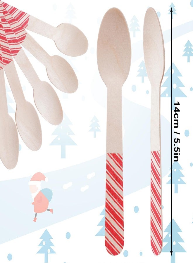 mifengda 120 قطعة ملاعق خشبية قابلة للتخلص منها لعيد الميلاد، ملاعق خشبية بخطوط حمراء وخضراء، ملاعق تذوق مخططة، ملاعق عيد الميلاد على شكل عصا الحلوى، ملاعق مخططة للآيس كريم، الكعك، الشوكولاتة، القهوة (أحمر وأخضر) - Image 2