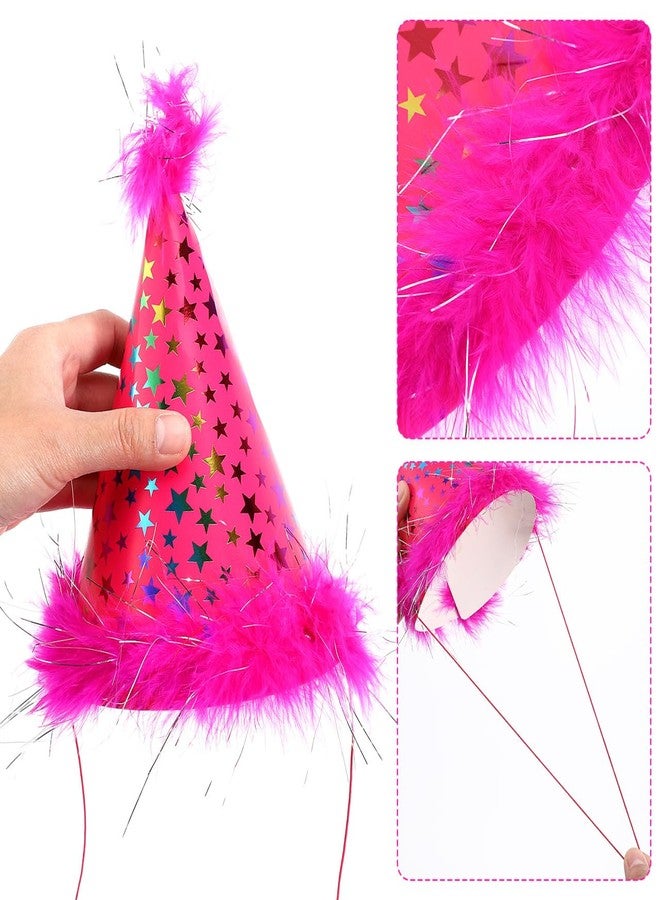 JECOMPRIS 4Pcs Kids Birthday Hats Glitter Cone Party Hats with Pom Pom for Baby Shower Birthday Cap Party Supplies - Image 4