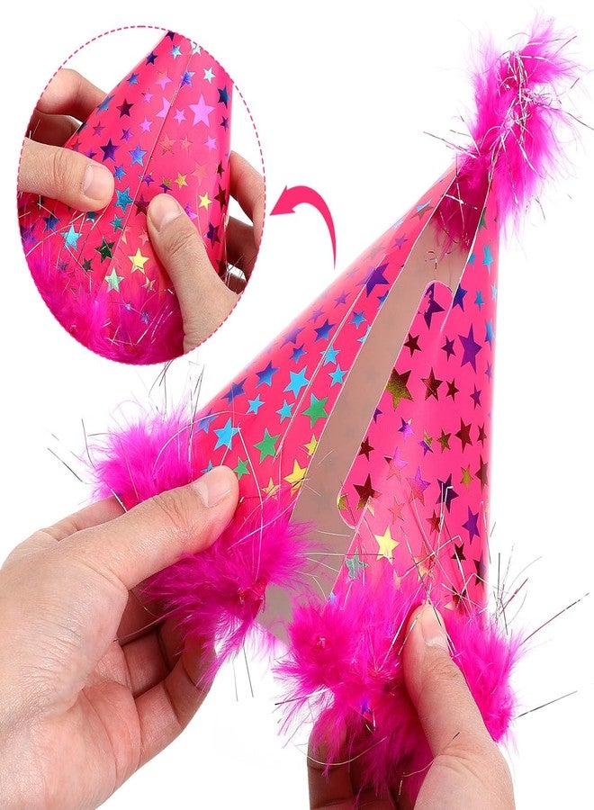 JECOMPRIS 4Pcs Kids Birthday Hats Glitter Cone Party Hats with Pom Pom for Baby Shower Birthday Cap Party Supplies - Image 3