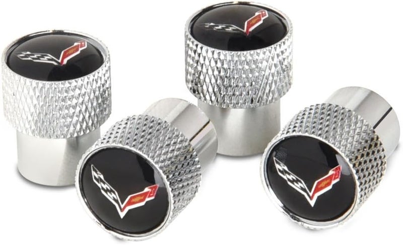 SR1 Performance غطاء صمامات الألمنيوم بشعار الأعلام المتقاطعة لكورفيت/كامارو C7 من ويست كوست - مجموعة من 4 - Image 1