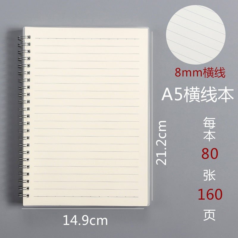 Coil Notebook A5 – 80 Pages Frosted Notepad with Simple Grid and Lined Design - Image 1