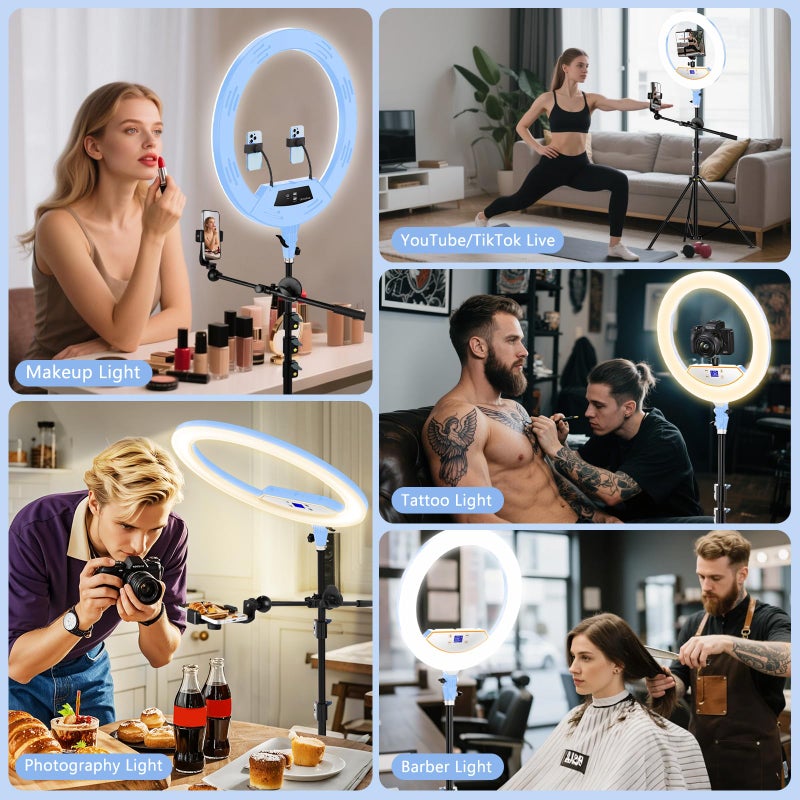 MACTREM Ring Light 22inch Kit: Ring Light Tripod for iPhone ipad, with 75" Tripod/LCD Display/2 USB Ports Overhead Phone Mount for Video Recording, Zoom Meeting,YouTube,TikTok (Blue) - Image 3