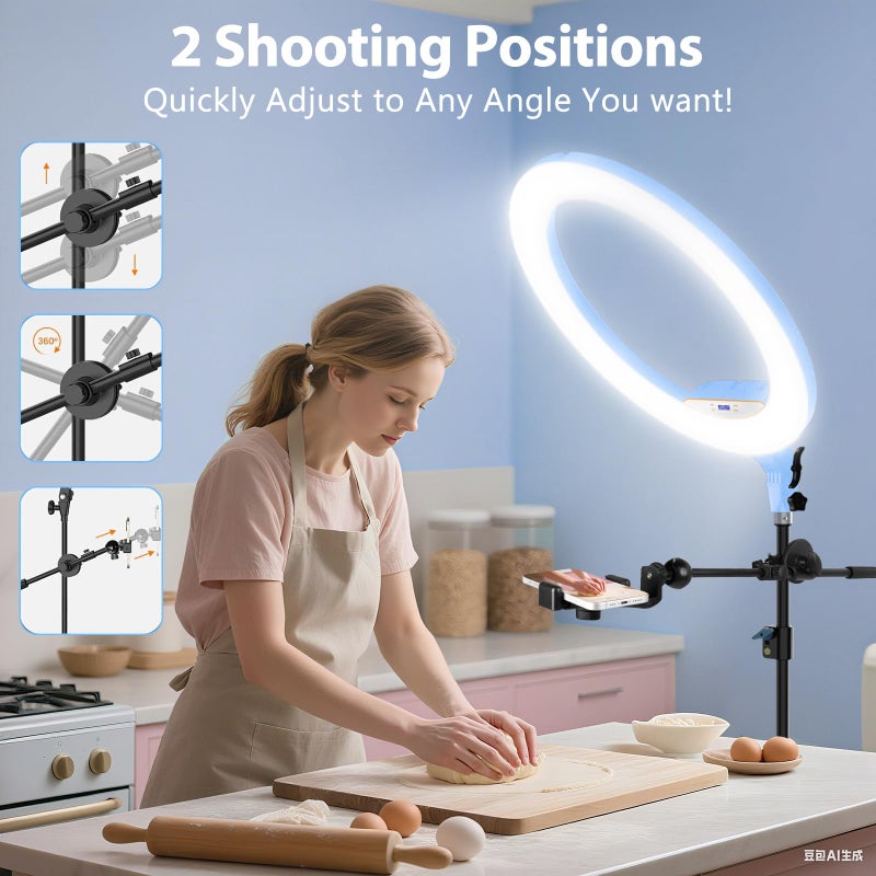 MACTREM Ring Light 22inch Kit: Ring Light Tripod for iPhone ipad, with 75" Tripod/LCD Display/2 USB Ports Overhead Phone Mount for Video Recording, Zoom Meeting,YouTube,TikTok (Blue) - Image 5