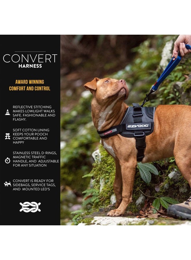 EzyDog Convert Dog Harness – Trail-Ready Rugged Harness for Walking, Hiking & Outdoors with Reflective Piping, Badge Attachment Points, Traffic handle, & Comfort Lining (Large, Charcoal) - Image 2