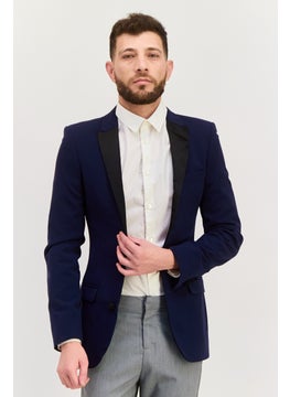 Asos Design Men Regular Fit Plaid Blazer, Navy  - Image 1