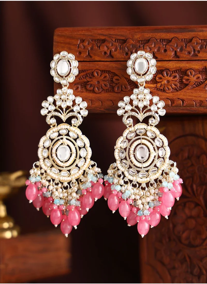 Priyaasi Kundan Stone Studded  Pearls Beaded Contemporary Drop Earrings