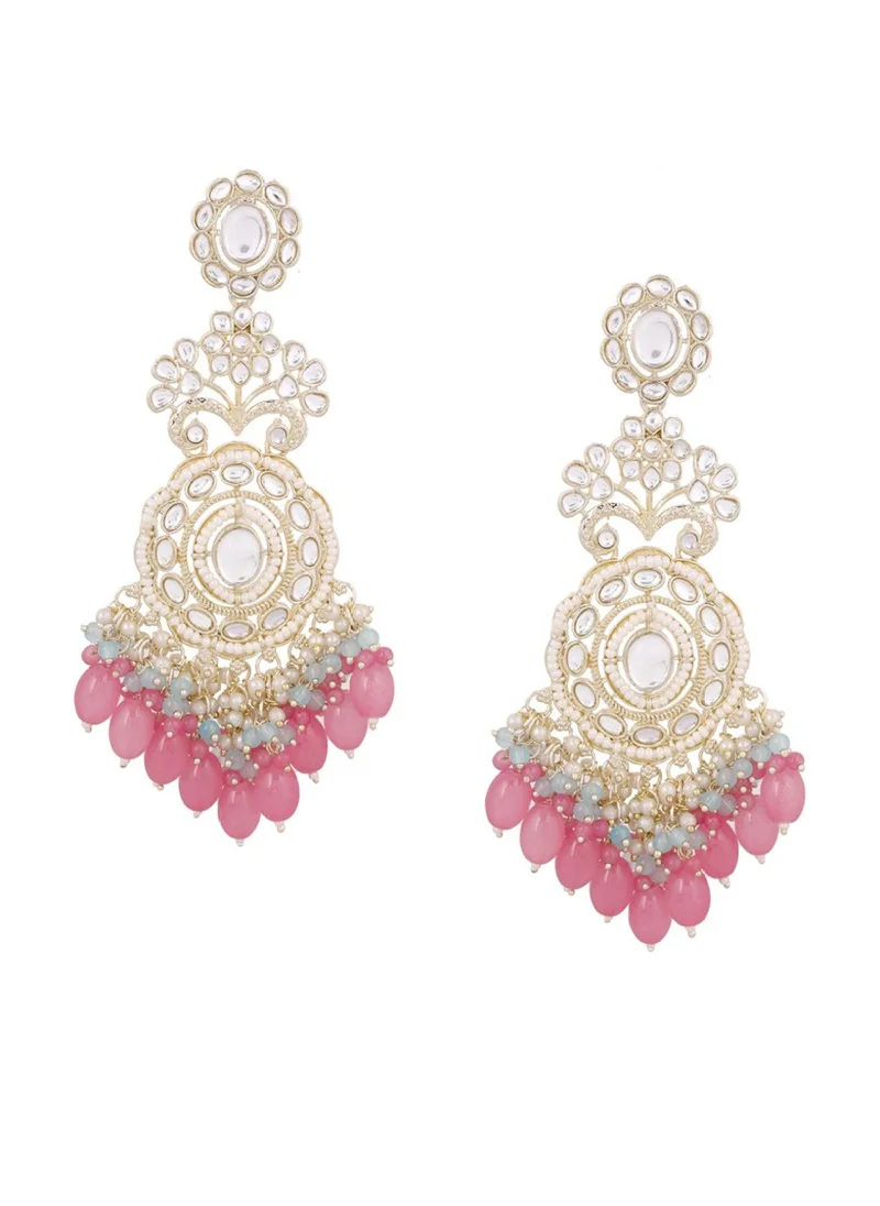 Priyaasi Kundan Stone Studded  Pearls Beaded Contemporary Drop Earrings