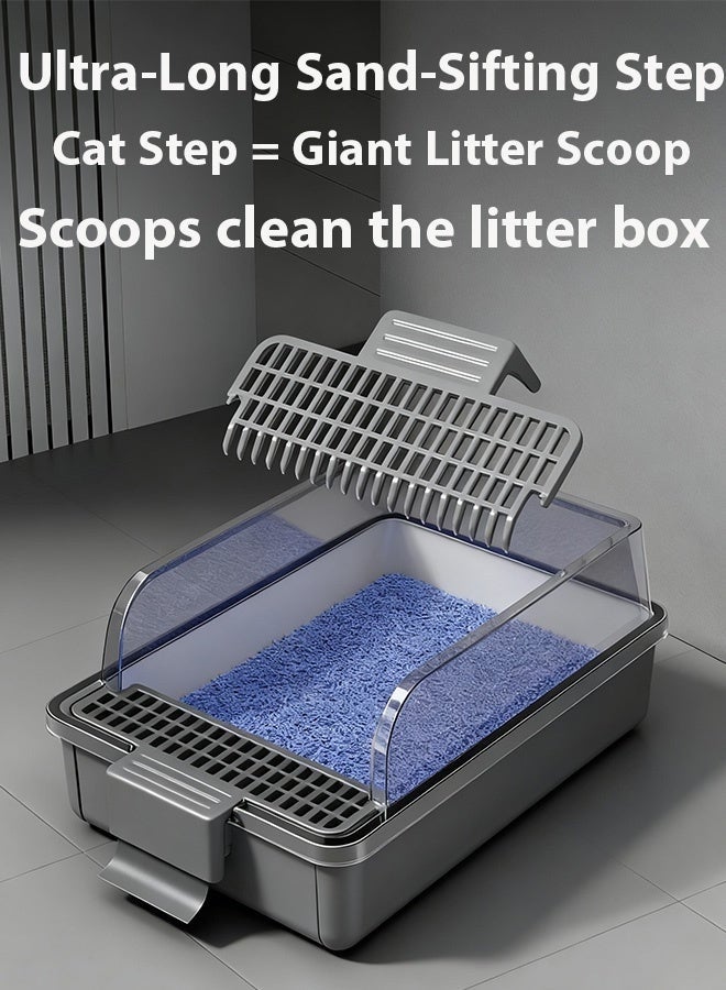 Large Semi-Enclosed Cat Litter Box, All-in-One Anti-Scatter & Anti-Tracking Litter Tray for Cats and Small Dogs, High-Sided Design Grey - Image 3