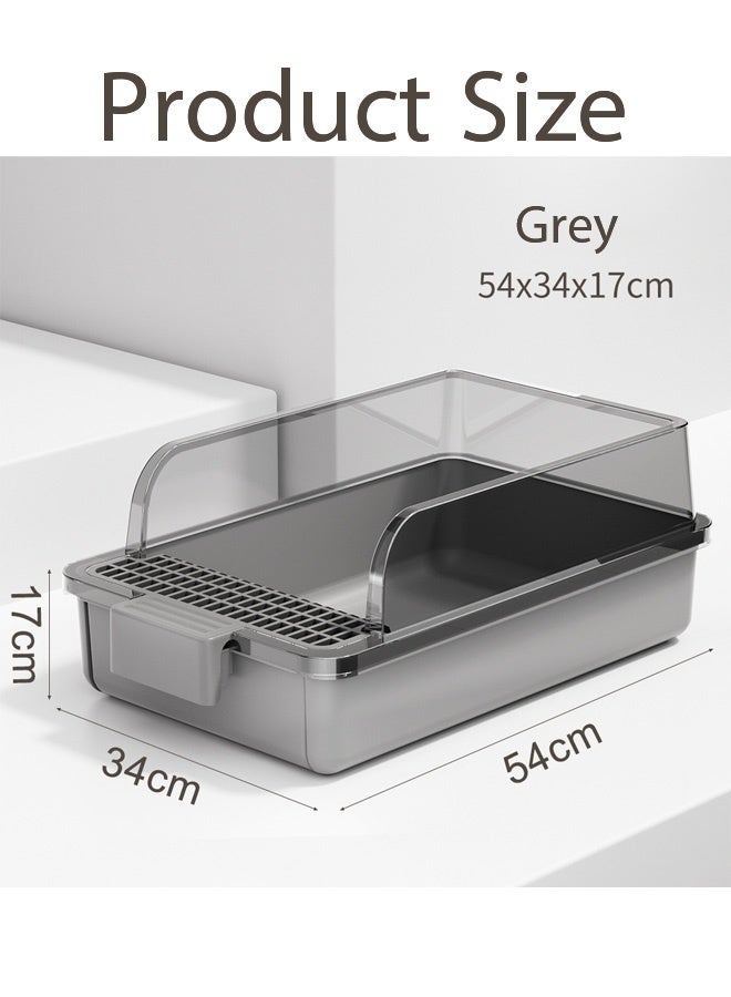 Large Semi-Enclosed Cat Litter Box, All-in-One Anti-Scatter & Anti-Tracking Litter Tray for Cats and Small Dogs, High-Sided Design Grey - Image 2