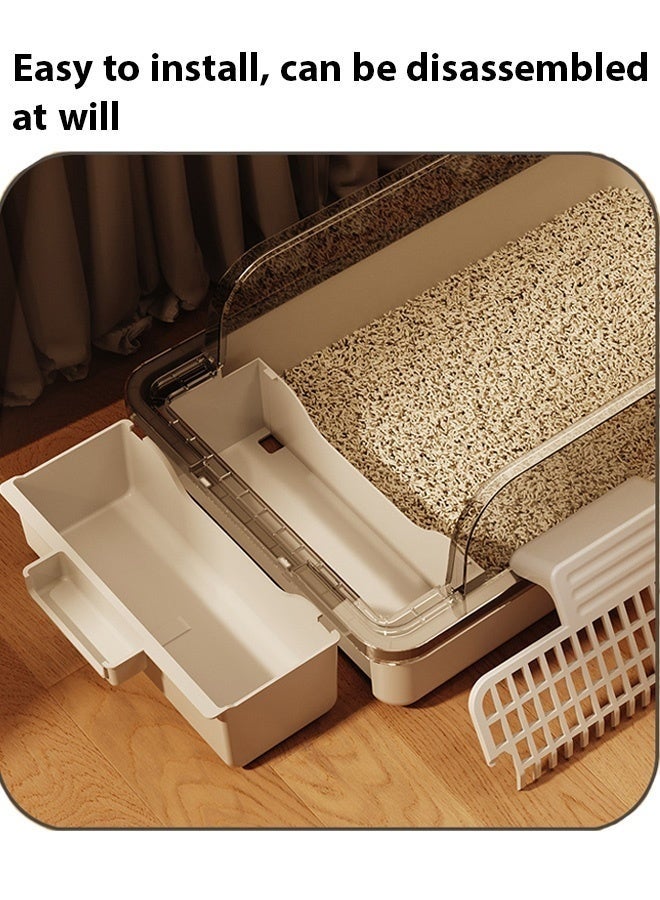 Large Semi-Enclosed Cat Litter Box, All-in-One Anti-Scatter & Anti-Tracking Litter Tray for Cats and Small Dogs, High-Sided Design Grey - Image 5