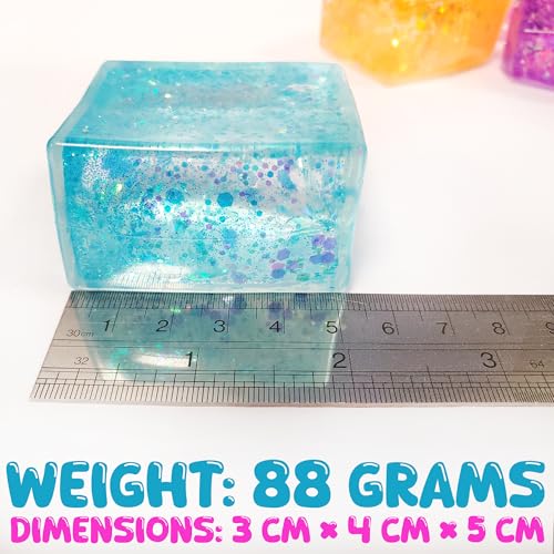 Glow Fever 4pcs Glitter Ice Cubes Colorful Sensory Fidget Toys for Adults Kids Fun Squeeze Ball for Stress Relief Holiday and Birthday Gifts Perfect Party Toy Gift Easter Basket Gift - Image 5