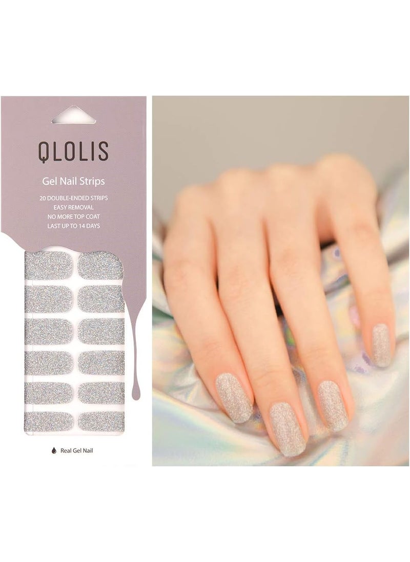 Antique Alive QLOLIS Premium Full Wraps Nail Art Gel Polish 20 Strips Stickers Decals DIY Nails Design Manicure Kit with 1 Nail File (Silver) 